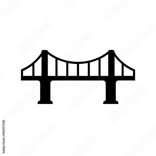 Simple black silhouette icon of a classic suspension bridge structure connecting two points Vector, illustration