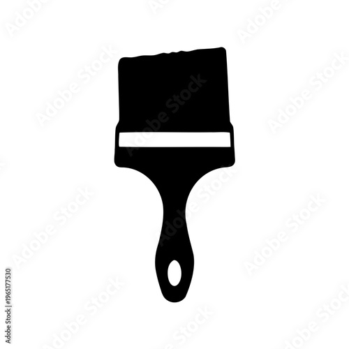 Classic black silhouette of a paint brush with a sturdy handle and wide bristles Vector, illustration