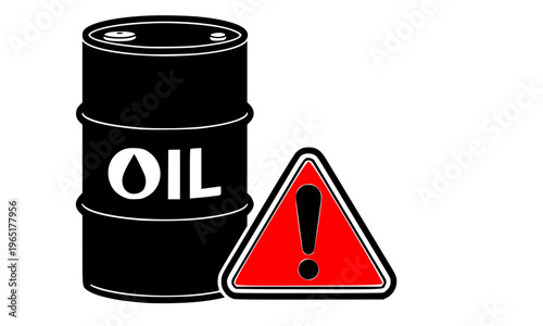 Oil Barrel With Red Hazard Warning Triangle Exclamation Icon Representing Petroleum Danger, Chemical Risk, Fuel Safety Alert, Industrial Caution, and Fossil Fuel Environmental Threat Concept