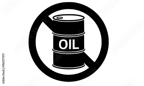 Oil Barrel With Prohibition No Symbol Glyph Icon Representing Oil Ban, No Petroleum Policy, Anti Fossil Fuel Movement, Energy Restriction, and Environmental Protection Concept in Black Silhouette 