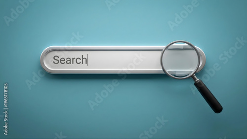 Magnifying glass on search bar with blue gradient background