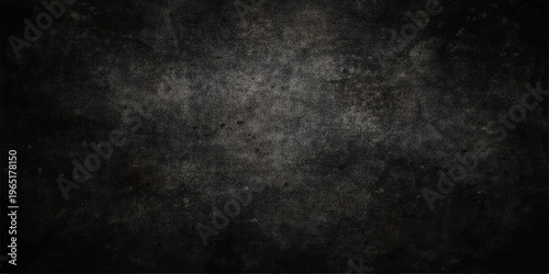 A dark and aged black and white grunge background features a heavily textured surface of rough concrete and dirty stone to create a vintage grey wallpaper pattern with a blank chalkboard feel         