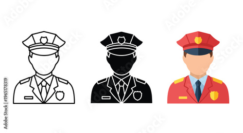 Police officer in uniform avatar icon - Blue icon set - Modern style icon  - Glyph and solid icon set - Icon vector