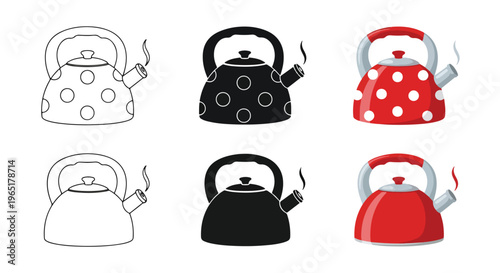 Red polka dot tea kettle vector icons - Glyph solid icon - Editable modern style icon - Clipart, sticker - icon set - Clipart
