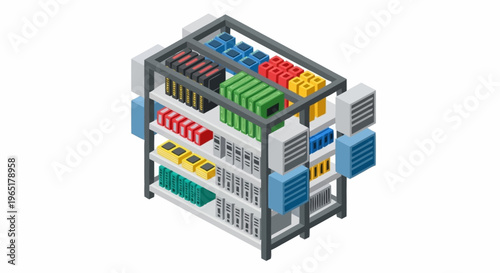 Colorful electronic circuit board components.