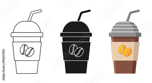 Iced coffee cup with straw icon vector - Blue icon set - Modern style icon  - Glyph and solid icon set - Icon vector