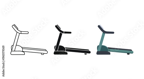 Treadmill fitness equipment icon set - Line and glyph solid icon and logo template - Clipart, sticker - icon set