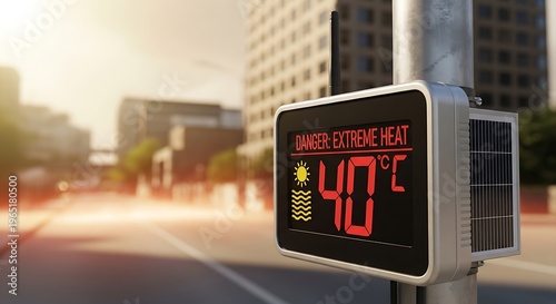 Extreme Heat Warning Displayed on Street Sign in Urban Environment.