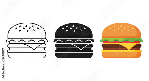 Classic cheeseburger icon set flat vector - Blue icon set - Modern style icon  - Glyph and solid icon set - Icon vector