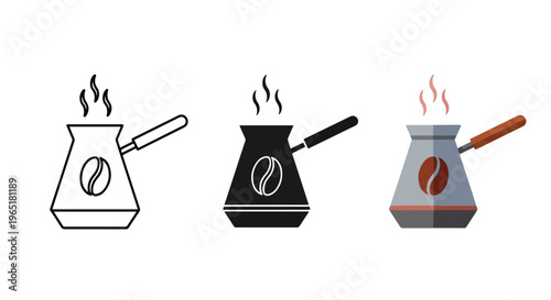 Traditional turkish coffee pot icon set - Editable line icons. Vector illustration - Glyph and solid icon set - Icon vector