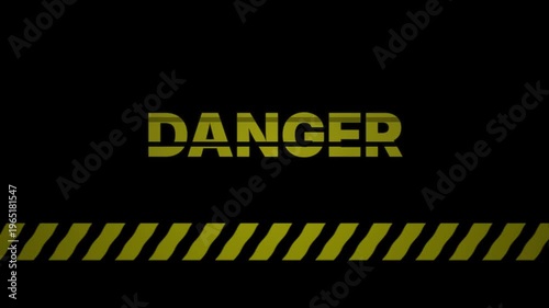 Danger Warning Glitch Text with Yellow Hazard Stripes on Black Background