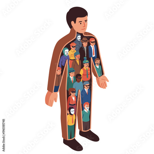 Illustration of diverse people inside another person