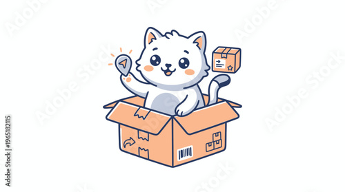 Cute Cat With Delivery Box and Location Pin