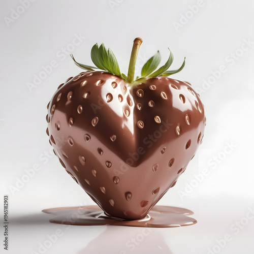 strawberry with chocolate heart shaped on white background