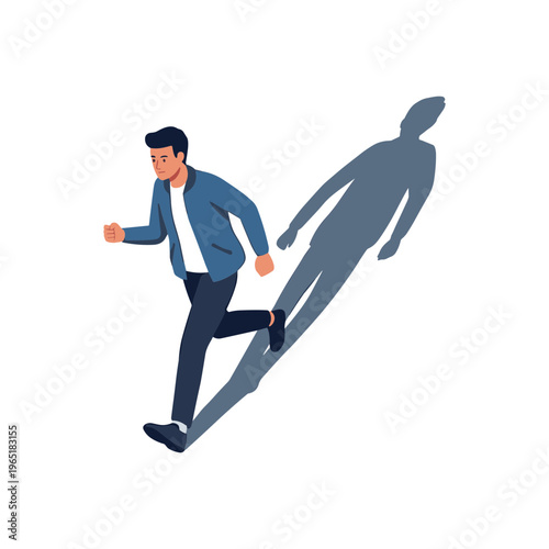 Man running with shadow following on ground in daytime urban setting
