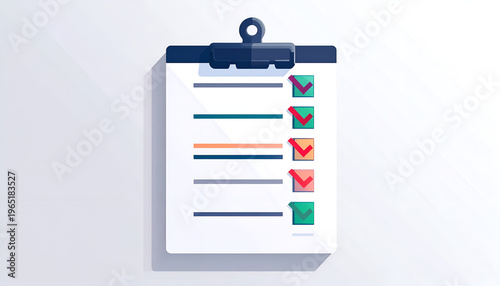 Clipboard checklist with red and green check marks on white paper; task management tool