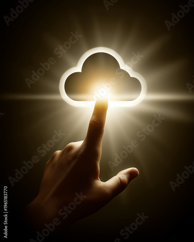 hand touching a glowing cloud icon