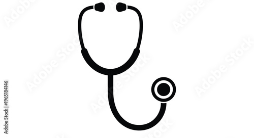 Simple black and white illustration of a medical stethoscope on a white background