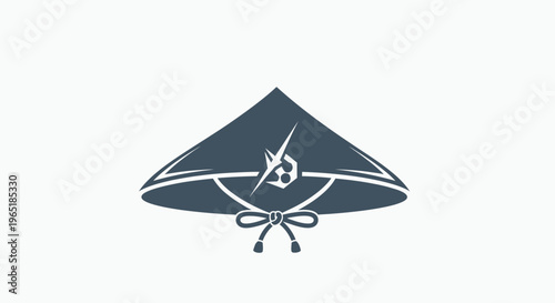 conical hat with ribbon and emblem