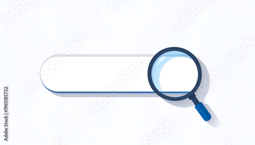 Search concept illustration with magnifying glass over blank search bar on white