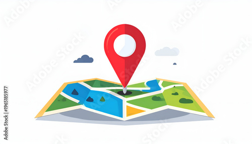 Stylized map with location pin icon showing navigation and global destination theme