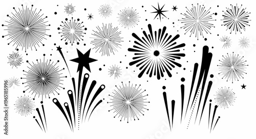 fireworks explosion black and white