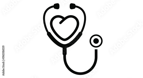A black outline of a stethoscope forming a heart shape symbolizing healthcare