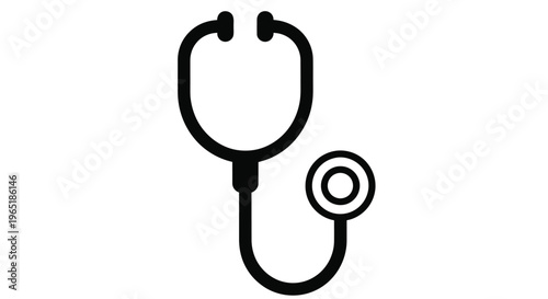 Simple black and white illustration of a medical stethoscope on a white background