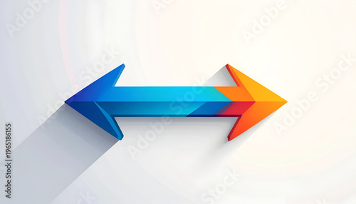 Two way arrow concept graphic illustration with 3D effect on a bright surface