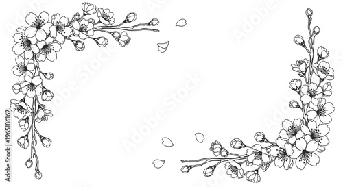 floral border frame with blossoming flowers