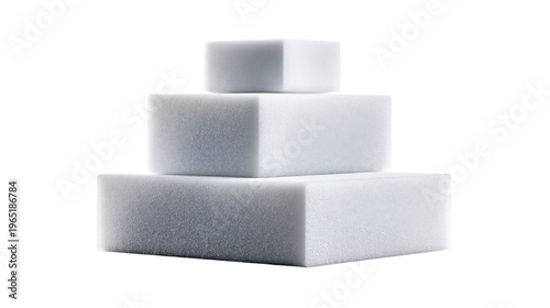 White foam blocks stacked in a tiered pyramid arrangement creating a sturdy and lightweight structure suitable for conceptual material studies and industrial applications