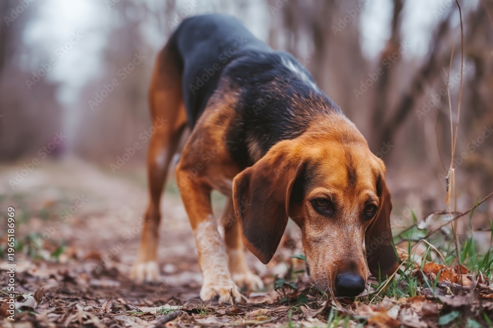 Naklejka premium Beagle Exploring Nature on a Trail