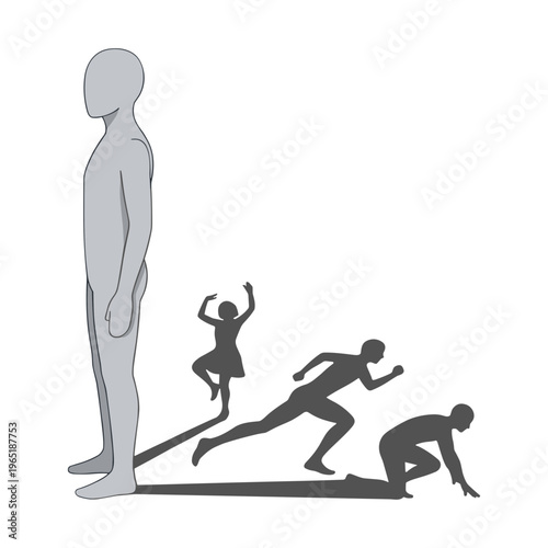 A large figure stands as three smaller figures engage in dynamic poses.