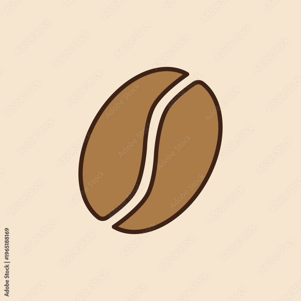 Obraz premium Minimalist Vector Illustration of Single Coffee Bean. Simple Coffee Seed Graphic on Beige Background. 