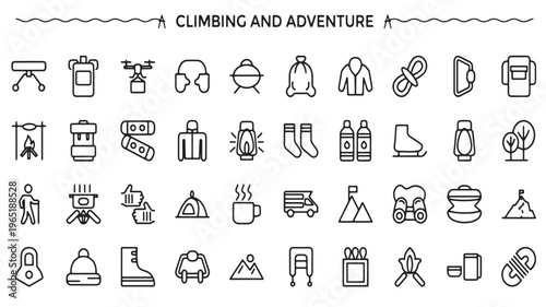 Climbing icons set for adventure travel hiking gear camping and outdoor sports branding Vectors