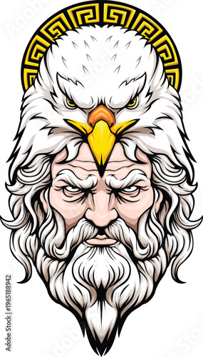 Old Man with Eagle Head on his Head and Greek Ornament in the Background