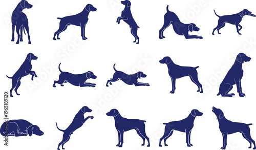 Blue Silhouettes of Weimaraner Dogs in Various Poses 1