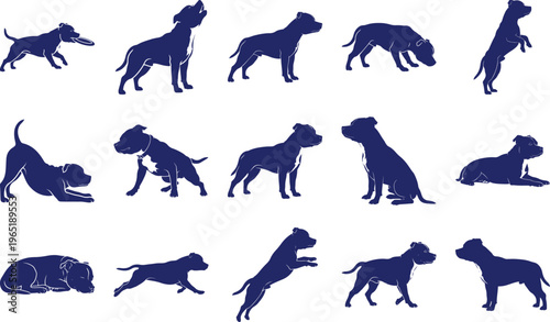 Blue Staffordshire Bull Terrier Silhouettes isolated