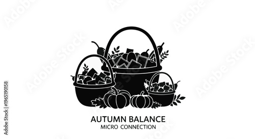 Baskets overflowing with autumnal goods and gourds signify seasonal abundance clearly.