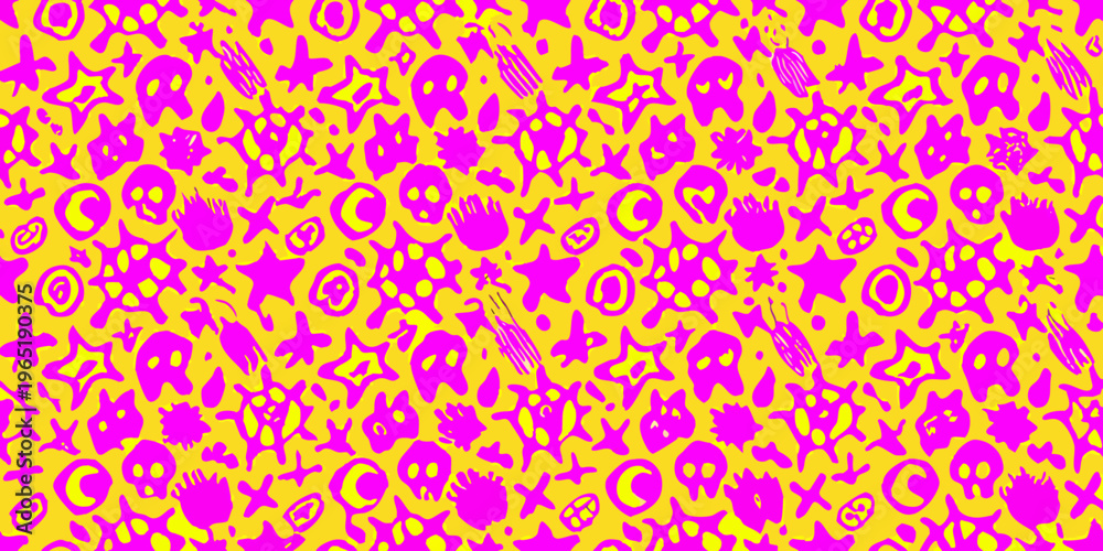 Ταπετσαρία A vibrant chaotic pattern of skulls stars and abstract doodles