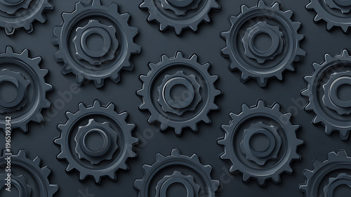Close-up of interlocking gears on a dark surface