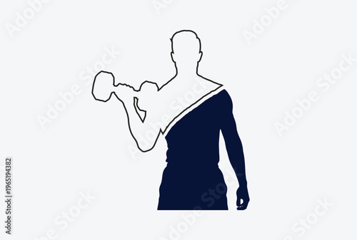 A minimalist silhouette illustration of a male figure performing a dumbbell bicep curl exercise