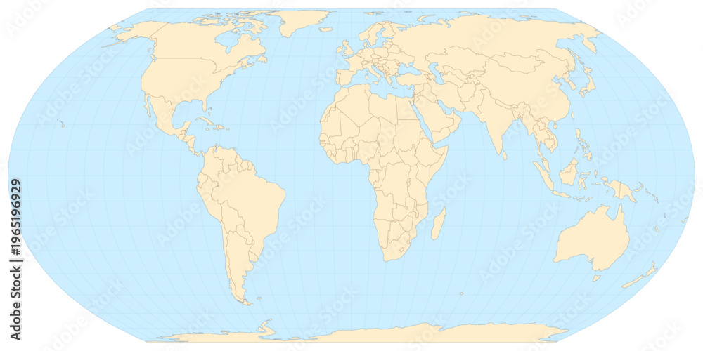 Ταπετσαρία Simplified world map vector in Equal Earth projection (110m) with atlas-style palette and clean shapes