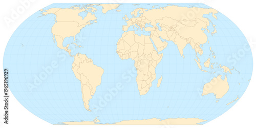Εκτύπωση καμβά Simplified world map vector in Equal Earth projection (110m) with atlas-style palette and clean shapes