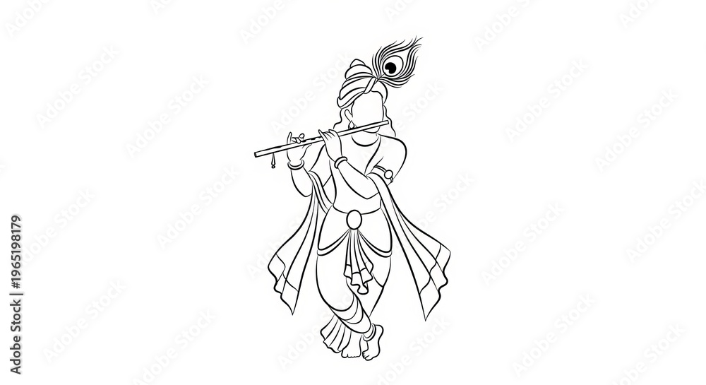 Obraz premium Lord Krishna playing flute on Janmashtami festival celebration illustration