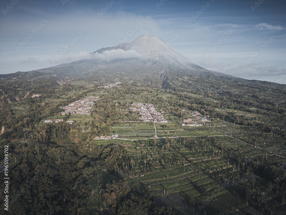 Ταπετσαρία Panoramic Aerial Landscape of Mount Merapi Volcano at sunset Yogyakarta, Indones