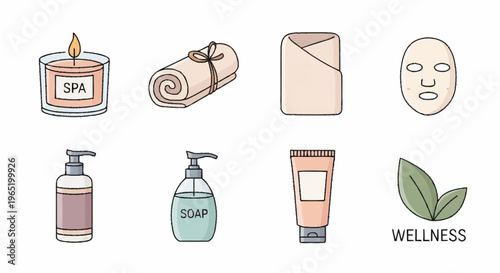 A set of icons related to wellness and spa treatments.