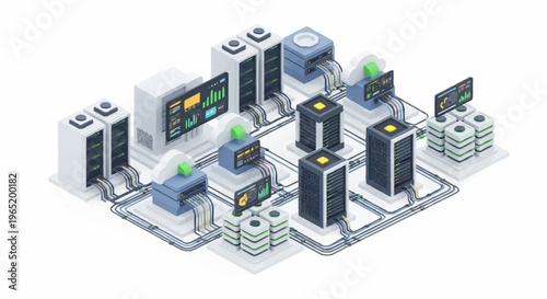 Isometric illustration of a data center.