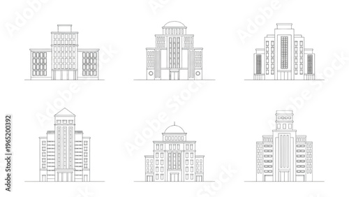 Set of different architectural styles of building facades
