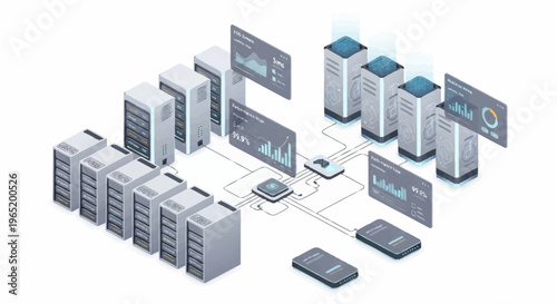 servers and devices connected to network.